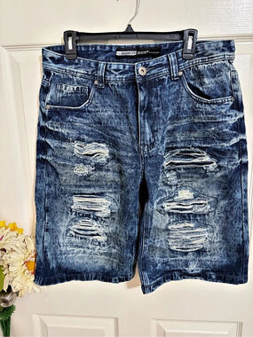 Brooklyn Xpress Distressed Blue Jean Shorts